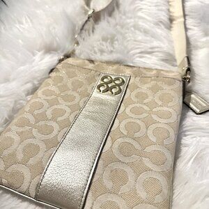 Small Light Gold & Cream Elegance Coach Crossbody Purse